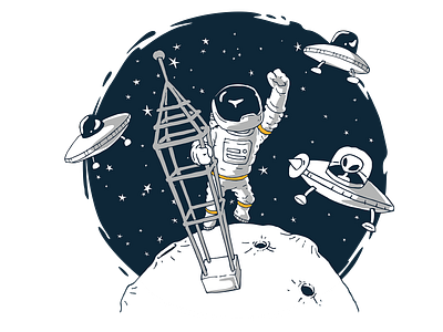 Astronauts attacked by aliens alien astronaut astronaut lover attack design graphic design illustration nasa post space ufo under attack vector