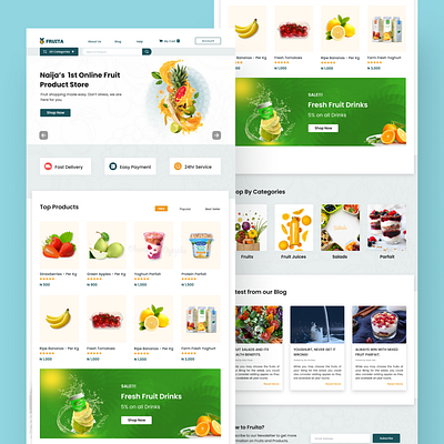 Fruita E-commerce Website dailyui dashboard design e commerce fruits hero header homepage lagos landing page product design redesign ui design uiux uxdesign web website