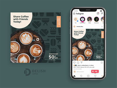 Delish Coffee Social Media Post Template banner brand brand and identity brand guideline brand identity branding design illustration instagram post instagram post design instagram profile design logo logocollection patterns social media social media banner social media design social media templates socmed templates