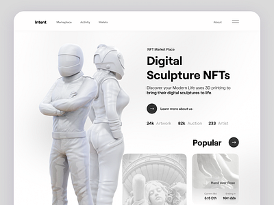 Intent - Digital Sculpture NFTs 3d branding clean crypto cryptoart cryptocurrency design digital landing page landingpage minimalist modern nft nfts sculpting sculpture ui ui design webdesign website