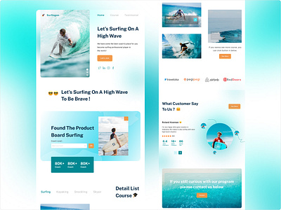 Surfingan Landing Page beach board coach color design gradient kayaking landing landingpage player sea snockling surfing swimming ui uiux ux webdesign website