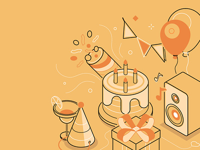 Birthday party line isometric banner banner birthday celebration design header holiday illustration isometric line party style
