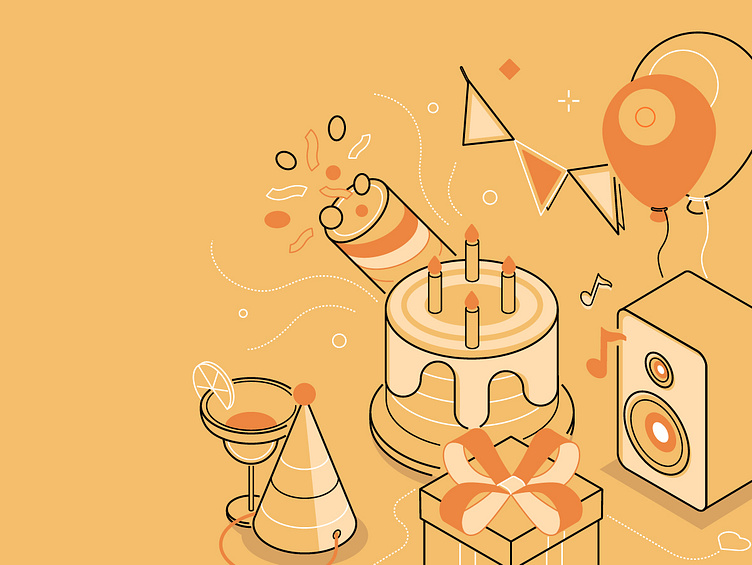 Birthday party line isometric banner by Boyko on Dribbble