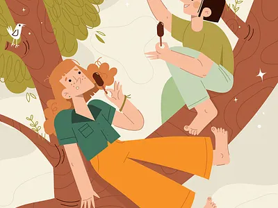 girls characterdesign forest friends friendship girls ice cream illustration inspiration redhead tree