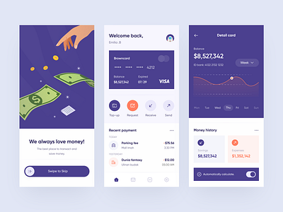 E-Wallet App - Exploration 💸 android app design dribbble figma freebies freelancer illustration ios minimalist mobile nazmi javier responsive shot shoting ui uidesign uiux unspace website