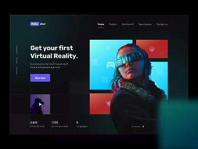 Halu slur: Virtual Reality device sales hero section black clean colorful dark mode device glow glow in the dark inspiration landing page landingpage layout popular tech technology ui ux virtual reality vr web website