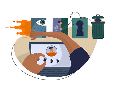Security of your private information and data in network 2d art blog branding character concept design flat icon illustration information internet network private protection safe security tv vector vpn