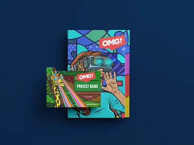 OMG! Brand Identity bold brand brand design brand identity branding colorful folder funky giraffe illustration omg omg rebrand pop pop art pop culture quirky stained glass stained glass art stationery vector