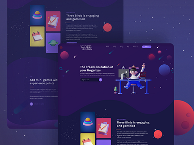 three birds Edu app landing page appdesign creativelandingpage eduactionwebsite educationapp educationui landingpage purple purplewebsite ui design ux design