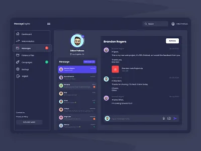 Messenger Dashboard ☁️ app chat chat dashboard dark dark ui dashboard design message message dashboard ui ux web app website