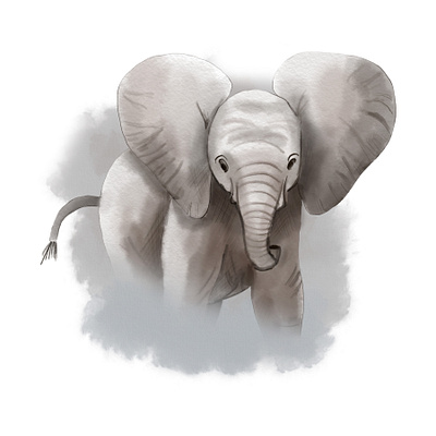 Watercolor baby elephant art digital elephant illustration watercolor