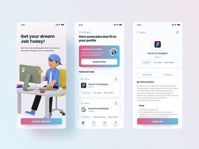 Job Finder App Concept app design figma job job finder minimal motion graphics ui ux