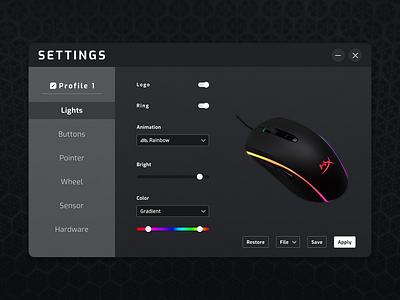 Daily UI - Settings app challenge concept configurations dailyui dailyuichallenge figma gamer gaming lighs mouse productdesign rgb settings ui