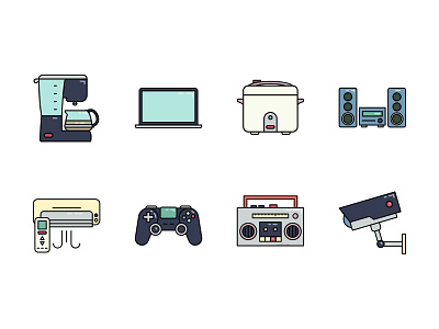 Home appliances icon air conditioner boombox design espresso machine game controller home appliance icon laptop modern outline radio rice cooker stereo