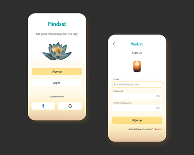 Meditation App Sign Up app design ui ux