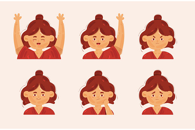 Little Girl with Different Poses Illustration character expression face female girl head illustration portrait pose vector