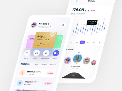 Crypto Wallet v2 3d bitcoin blockchain crypto crypto exchaange cryptocurrency difi e wallet eth finance app fintech graph interface minimal mobile ui trending ui ux visual wallet