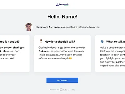 Referenceable - Reference Request astronomic austin design figma referenceable texas ui visual design web app web design yc ycombinator