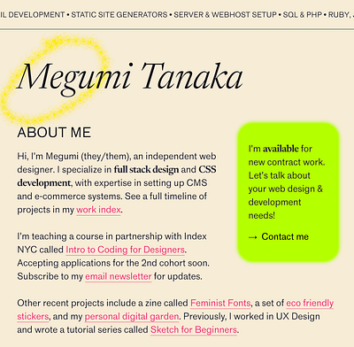 megumi.co portfolio redesign branding css css animation design marquee minimal one page layout portfolio responsive web design web designer web development