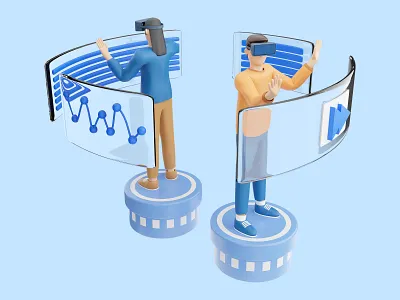 Employees analyzing data using Virtual reality 3d 3d character 3d illustrations 3d rendering ar artificial inteligence augmentasi reality product data rendering sales data virtual reality vr vr technology