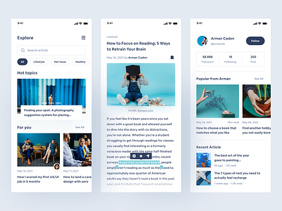 Wocono - Article and news App app design dribbble freelance freelancer ui uiux