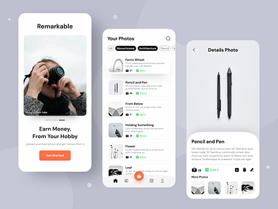 Remarkable • Sell Photos App app branding design graphic design illustration minimal mobile photo ui uimobile