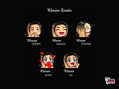 Woman Twitch Emotes cartoon cookie customemote customemotes designer emoji emote emotes graphicdesign hi illustration itsfine laugh logo love sticker twitch twitchemote twitchemotes women