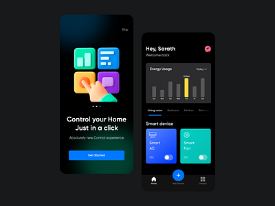 Smart Home Mobile UI Dark theme 3d adobe animation app branding design figma graphic design header illustration logo motion graphics sketch smartapp ui uidesign uiux ux website xd