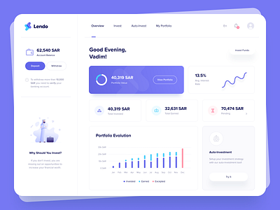 Investment Dashboard UI design interface product startup ui ux website