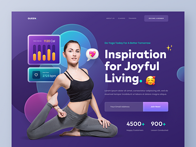 Header Exploration for Queen Yoga Website dark gradient header health homepage landing page meditation trainers ui uidesign web design website design workout yoga yoga app yoga apps yoga class yoga classes yoga web design yoga website