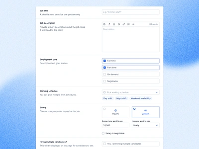 Job post creation form (draft) app builder application form builder career choose form form builder form creation forms job job application job creation job form lever pick recruiting recruitment salary text text editor