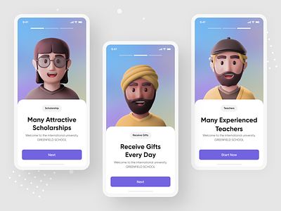 Onboarding - Competition application for students 3d app popular application for students mobile mobile app new app onboarding school app studients app ui walkthrought