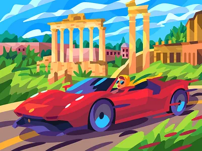 ferrari art cartoon character design digital illustration vector