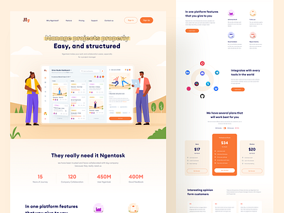 Ngentask Landing Page 🏹 branding clean design clean ui daily dashboard design dribbbble flat illustration illustration landing page manage project management report task management ui ui design uiux ux vector