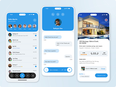 Real Estate Mobile App android apartment booking app chat design figma design house rent app ios messaging mobile app mobile design modern property app property booking real estate real estate app rent rent app ui ux design