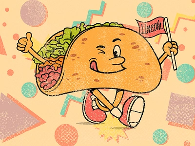 Walking Taco branding character cheese crumby crumby creative flag food food art illustration lincoln mascot meat nebraska shoes taco taco tuesday thumbs up vector vector art walking