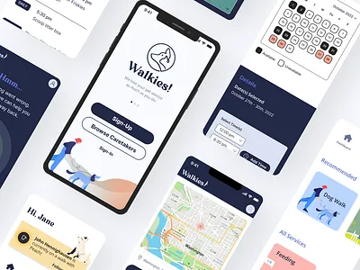 Case Study: Walkies! + Dribbble Pet Sitting App app design dog walking figma product design ui ux