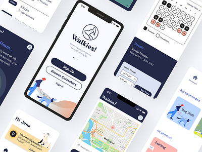 Case Study: Walkies! + Dribbble Pet Sitting App app design dog walking figma product design ui ux