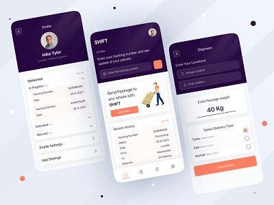 SHIFT - Parcel Delivery App app app design applicatiion application design courier delivery location logistic parcel pricing shipment shipping track tracking ui ui ux ui design ux uxdesign visual design