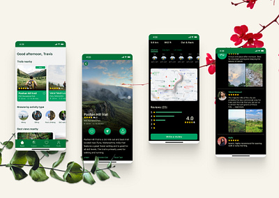 Hiking App app design graphic design green hike hiking interaction design minimal mockup monochrome mountain travel trekking ui ux vacation