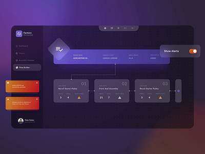 Assembly digitalization tool’s modes animation app automated assembly chart dark mode dashboard data database design interactive dashboard ui