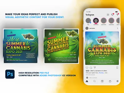 Summer Cannabis Expo Instagram Post cannabis cannabis culture conference expo fest graphic design hemp instagram instagram post oil story summer summer fest template