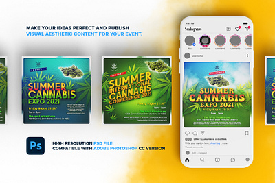 Summer Cannabis Expo Instagram Post cannabis cannabis culture conference expo fest graphic design hemp instagram instagram post oil story summer summer fest template