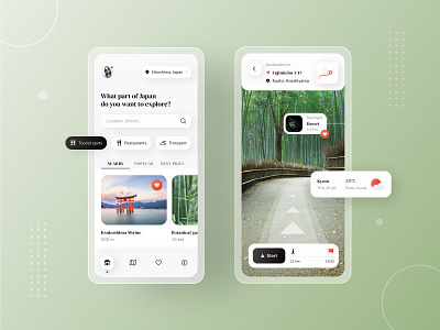 AR Travel Guide background black and white concept app glassmorphism green inspiration japan japan travel japanese minimal nature navigation red ui