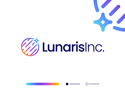 Lunaris Inc. Logo app logo brand identity branding cosmic gennady savinov logo design geometric gradient logo logo design logo grid luna lunaris modern monogram moon professional logo quality logo space star symmetric