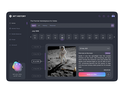 NFT History: NFT Webapp 2021 branding cryptocurrency dashboard defi design finance landing page marketplave nft nft art nft date nft marketplace panel ui ux web webapp