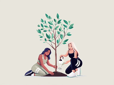 Giving back to nature 🌱 character design ecology garden gardening girl illustration nature planting sport sportswear texture tree water woman