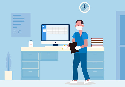 Doctor At Office - Flat Character Illustration animation character creative flat character flat design flat design character graphic design illustration motion graphics ui ux design ui ux designer uidesign