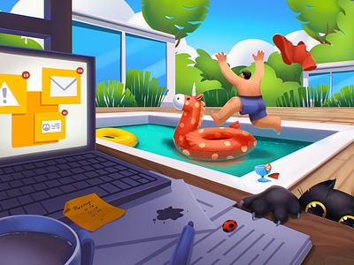 Relax and Recharge design design studio digital art digital illustration graphic design having fun holiday home illustration illustration art illustrator procreate relax rest summer summertime swimming pool weekend work workspace