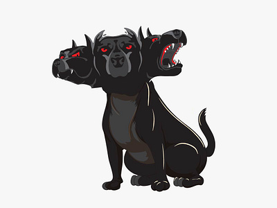 Cerberus Mythological Three-Headed Dog in Vector Design angry three headed dog cartoon cerberus cerberus dog hellhound illustration illustration design mythological three haeded dog three headed dog vector younger dog